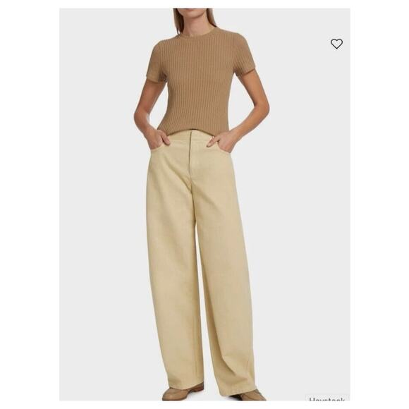 VINCE Pants Womens 14 Haystack Beige Washed Twill Wide Leg Cotton Trousers Cream